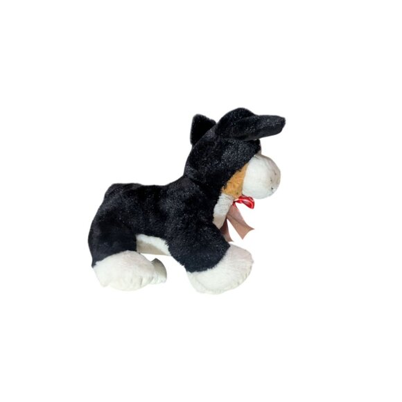 Black Puppy Love Plush Dog  Bow  - 12  Black/White With Tan Spots stuffed animal - Picture 7 of 8
